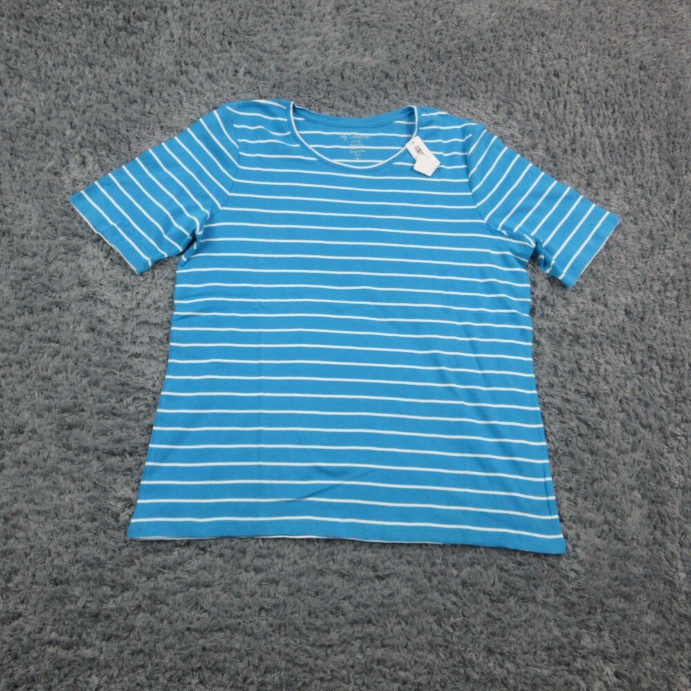Chicos Shirt Womens Size 3 Large Blue White Striped Bella Pattern Cotton NWT